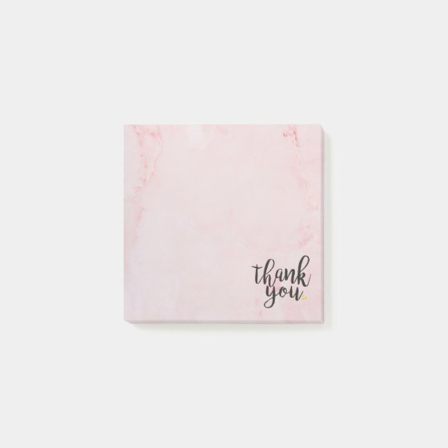 Thank You Gold Love Heart Pink Marble Post-it Notes (Front)
