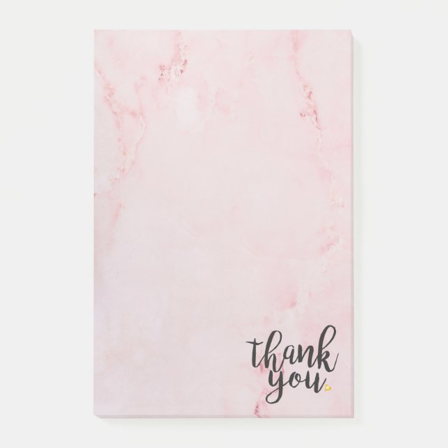 Thank You Gold Love Heart Pink Marble Post-it Notes (Front)