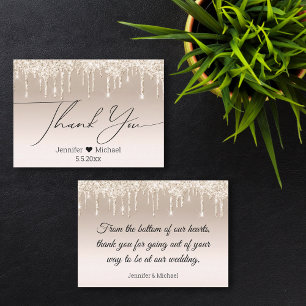 thank you,gold luxury dripping glitters wedding card