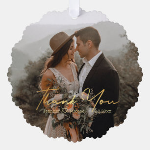 thank you gold luxury script wedding photo tree decoration card