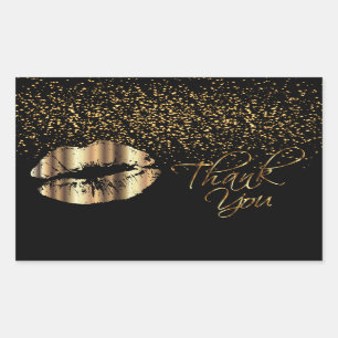 Thank You - Gold Metal Lips with Gold Confetti Rectangular Sticker