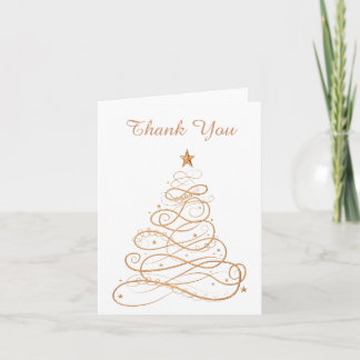 "Thank you" Gold Metallic Filigree Christmas Tree Thank You Card