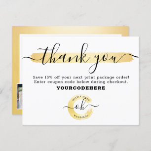 Thank You Gold Minimalist Stylist Marketing Photo Postcard