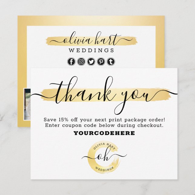 Thank You Gold Minimalist Stylist Marketing Photo  Postcard (Front/Back)