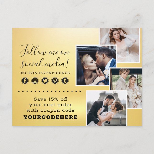 Thank You Gold Minimalist Swash Chic Logo 4-Photo Postcard (Back)