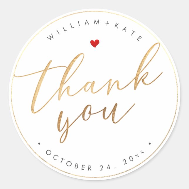 Thank You, Gold Modern Script DIY Background Classic Round Sticker (Front)