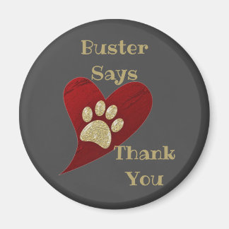 Thank You Gold Paw Print Red Heart Appreciation Magnet