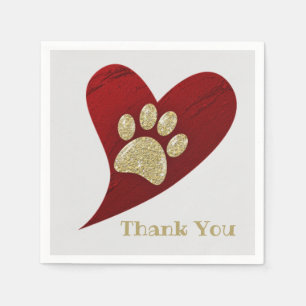 Thank You Gold Paw Print Red Heart Appreciation Napkin