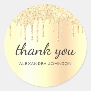 Thank You Gold Pink Dripping Glitter Classic Round Sticker