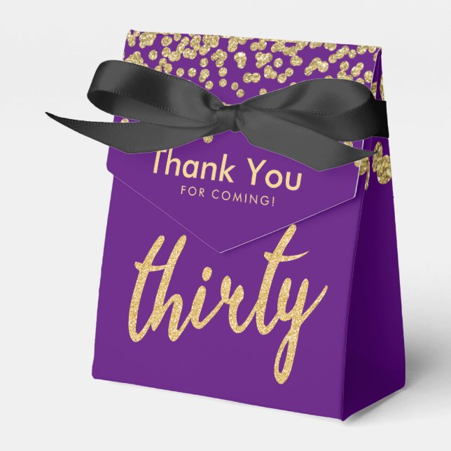 Thank You Gold Purple "Thirty" Birthday Party Favour Box (Front Side)