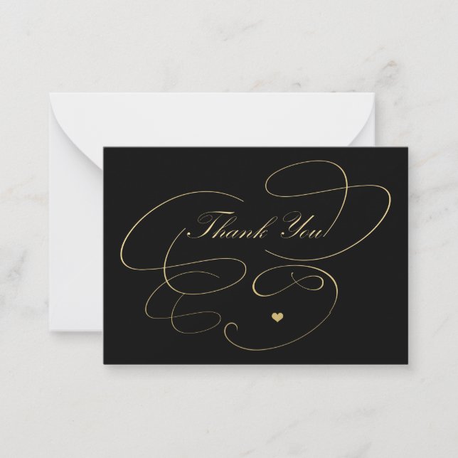 Thank you gold script simple elegant black card (Front)