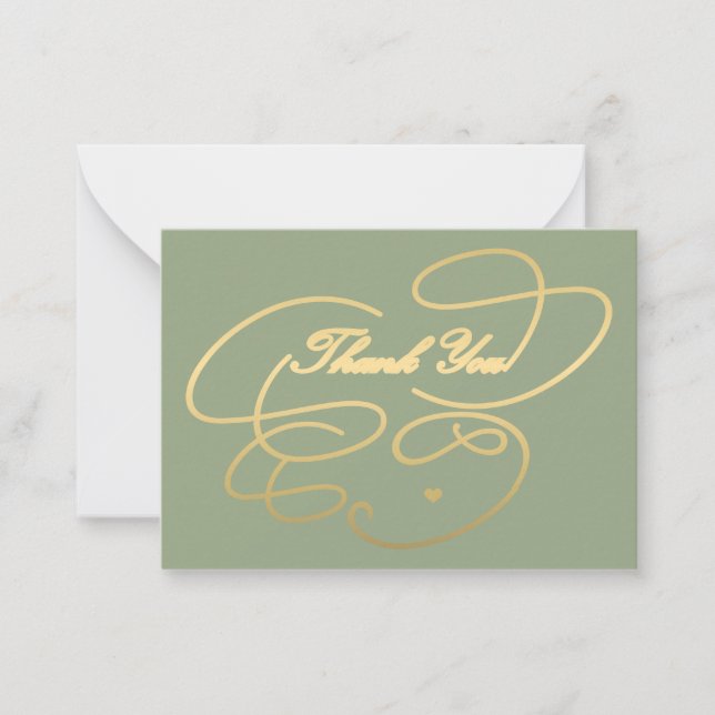 Thank you gold script simple elegant sage green card (Front)