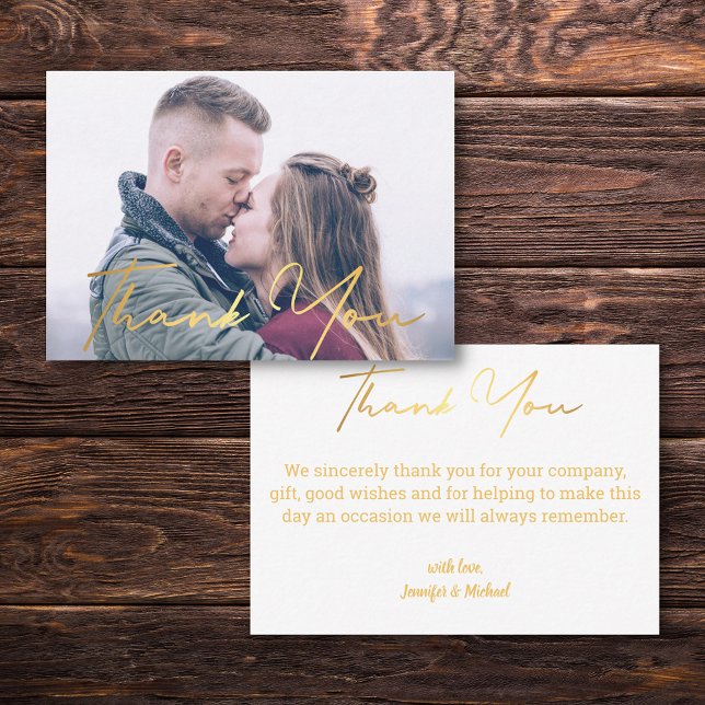 thank you,gold script winter wedding photo  card (Creator Uploaded)