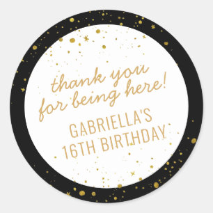 Thank You Gold Sparkles Black White Birthday Favou Classic Round Sticker