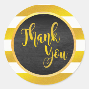 Thank You Gold Striped Glitter Classic Round Sticker