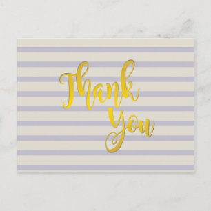 Thank You Gold Striped Glitter Clean Postcard