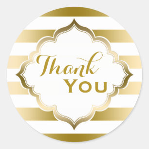 Thank you- Gold Stripes Geometric Pattern Classic Round Sticker