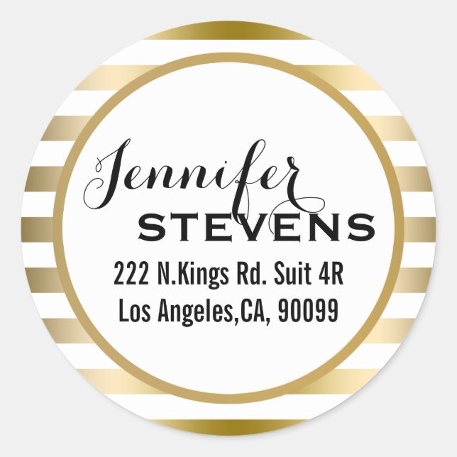 Thank you- Gold Stripes Geometric Pattern Classic Round Sticker (Front)