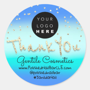 Thank You Gold Sweet 16th Logo Name Blue Celesty Classic Round Sticker
