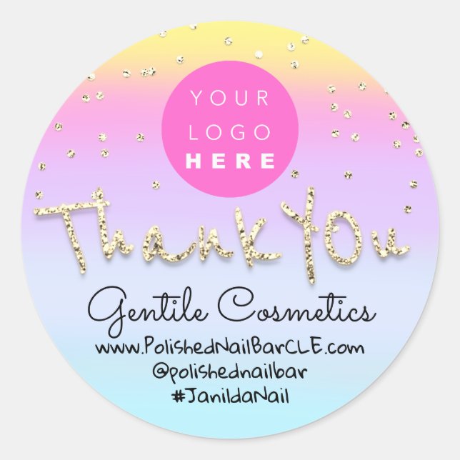 Thank You Gold Sweet 16th Logo Name  Ombre Blue Classic Round Sticker (Front)