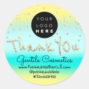 Thank You Gold Sweet 16th Logo Name Yellow Blue Classic Round Sticker