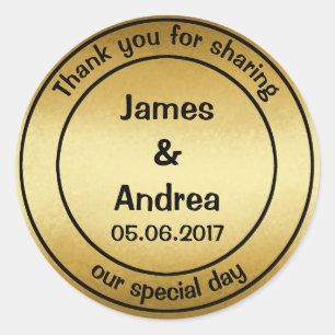 Thank You Gold Wedding Classic Round Sticker