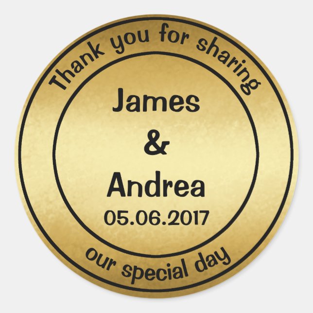 Thank You Gold Wedding Classic Round Sticker (Front)