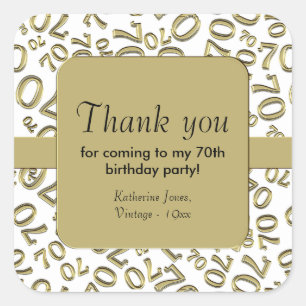 Thank You: Gold/White 70th Birthday Number Pattern Square Sticker