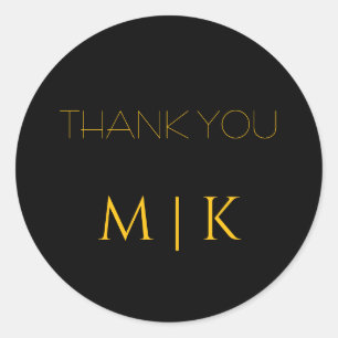 Thank You Gold Yellow Black Monograms Wedding Classic Round Sticker