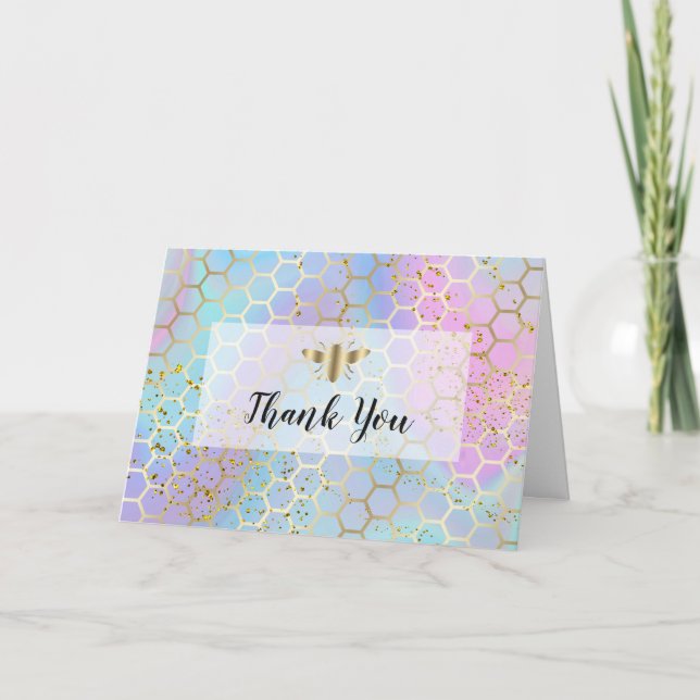 Thank You | golden bee on FAUX glitter honeycomb (Front)