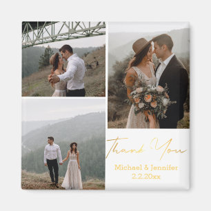 thank you, golden handwriting wedding 3 photos magnet
