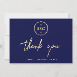 Thank You Golden Script Business Logo Blue Navy Invitation
