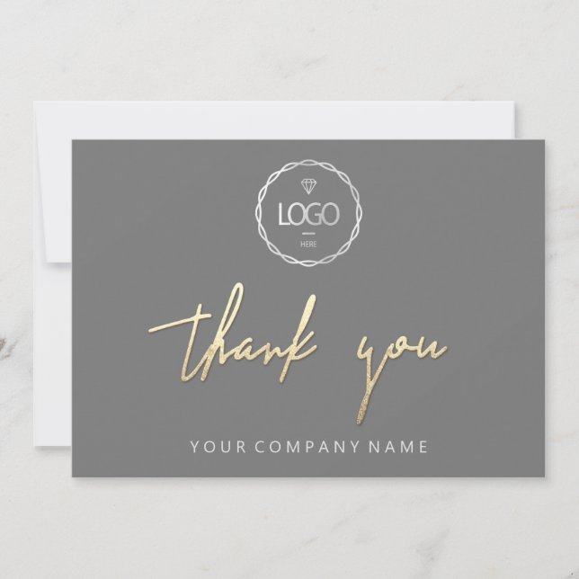 Thank You Golden Script Business  Logo Grey  Invitation (Front)