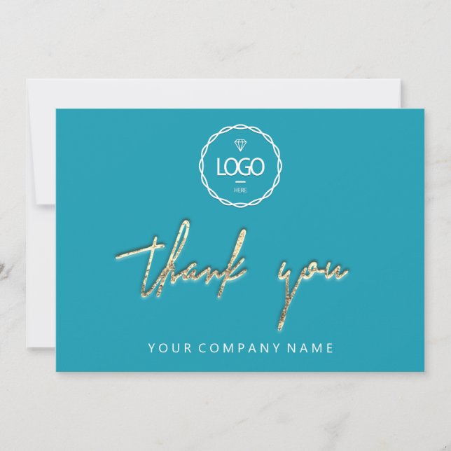 Thank You Golden Script Business  Logo Water Invitation (Front)