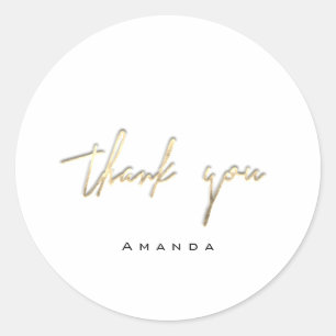 Thank You Golden Script Name 16th Bridal White Classic Round Sticker