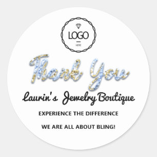 Thank You Golden Script Name Logo White Blue Classic Round Sticker