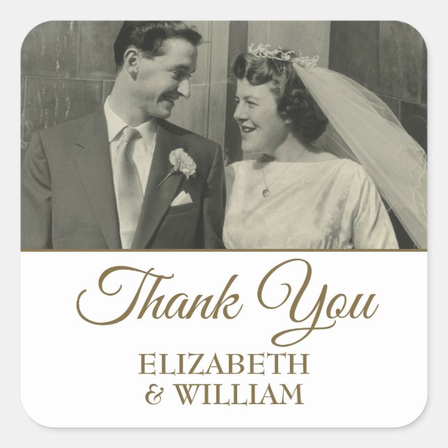 Thank You Golden Script Wedding Anniversary Photo Square Sticker (Front)