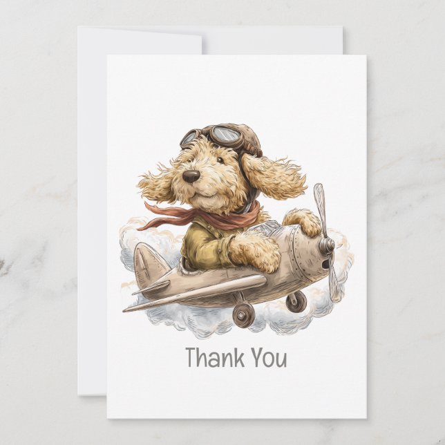 Thank You Goldendoodle Dog Pilot Aeroplane Card (Front)
