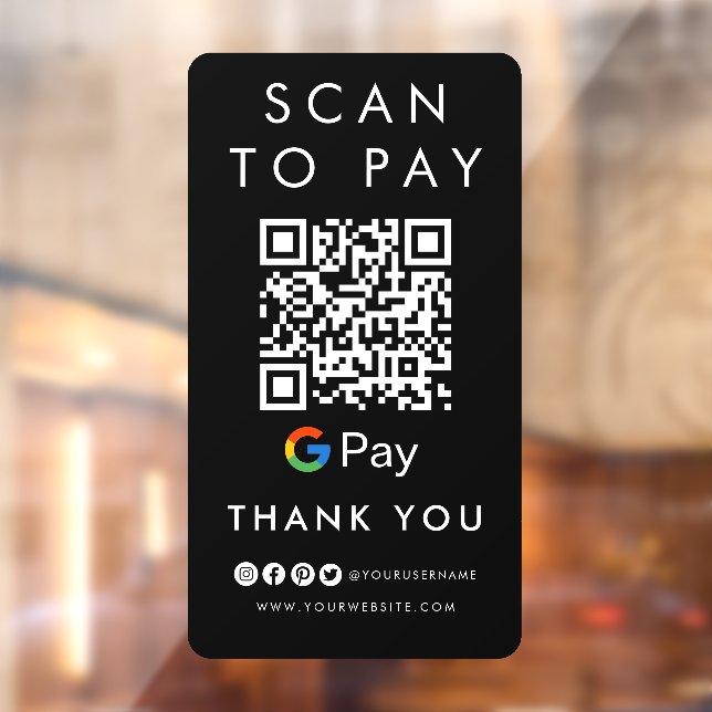 Thank you Google Scan to Pay QR Code Modern Black Window Cling (Sheet 2)