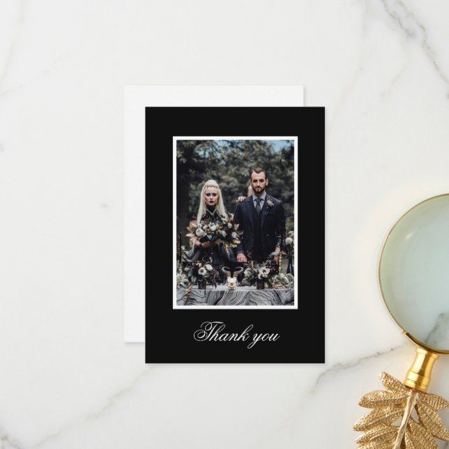 Thank you Gothic Wedding Black and White Skeleton  Card (Front/Back In Situ)