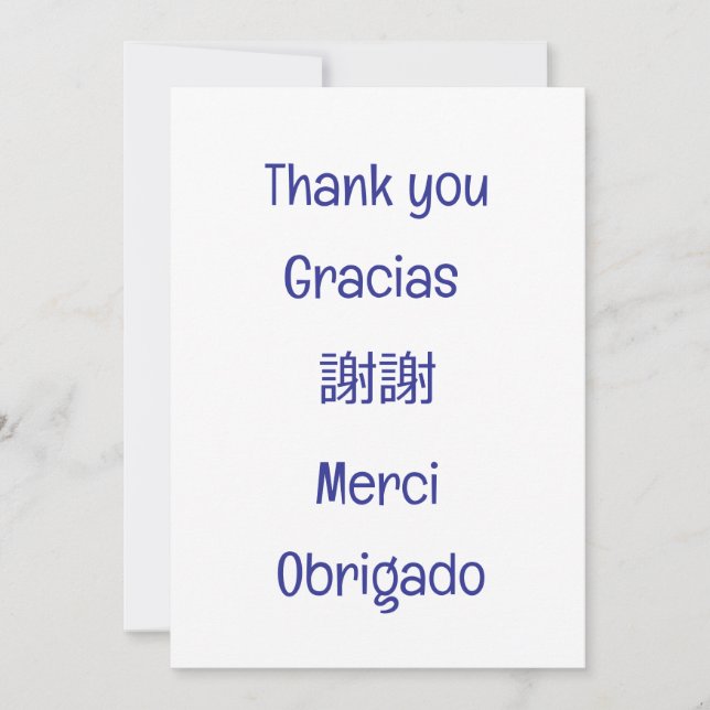 Thank you-Gracias-謝謝-Merci-Obrigado Blank blue Thank You Card (Front)