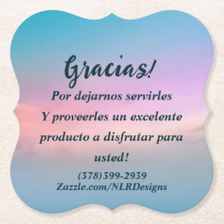 Thank You Gracias Sky Blue Pink Edit Your Own Paper Coaster