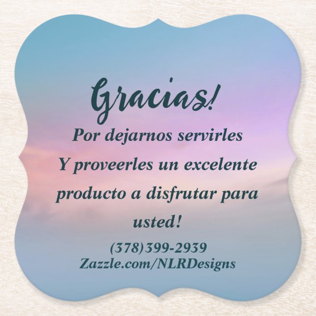 Thank You Gracias Sky Blue Pink Edit Your Own Paper Coaster (Front)