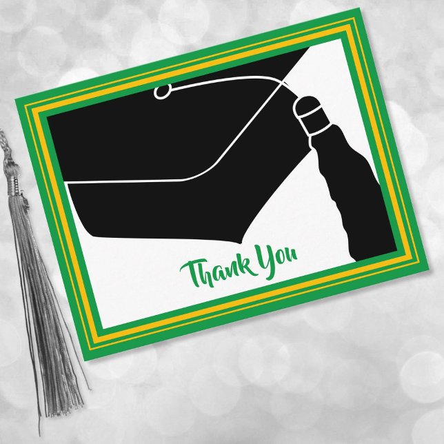 Thank You Grad Cap Green and Gold Postcard (Creator Uploaded)