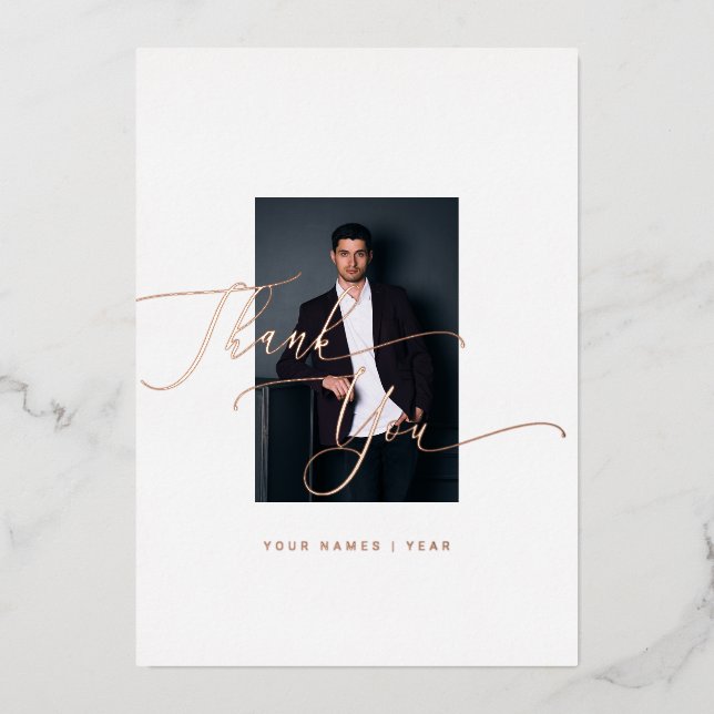 Thank You Graduate Elegant Calligraphy Foil Holiday Card (Front)