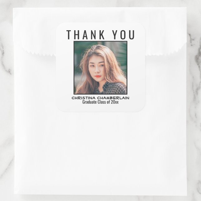 Thank You Graduation Black Custom Square Photo Square Sticker (Bag)