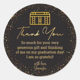 thank you graduation black gold trunk glitters classic round sticker