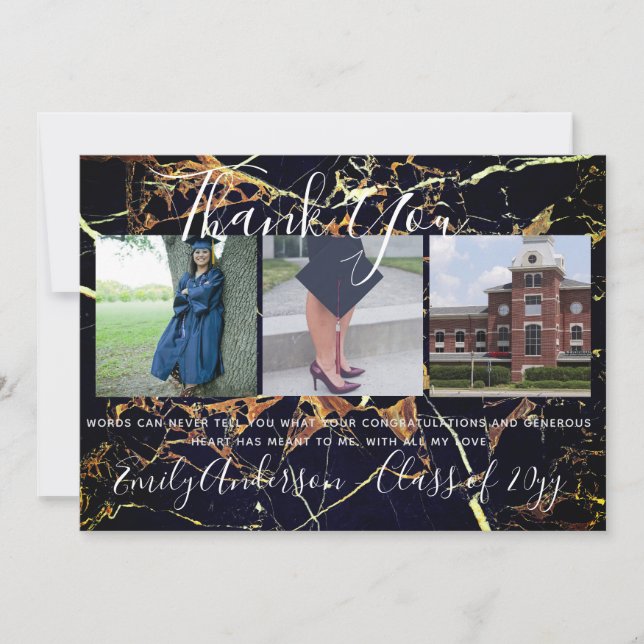 Thank You Graduation Card 3 x PHOTO Collage MARBLE (Front)