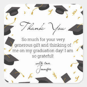 thank you graduation hat background elegant  square sticker