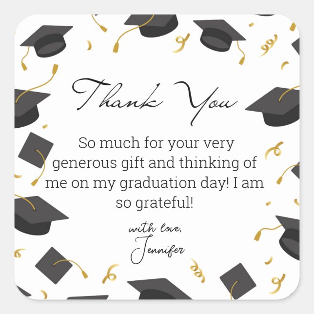 thank you graduation hat background elegant  square sticker (Front)